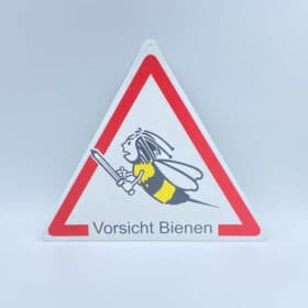 Dreieck Warnschild Biene mit Schwert