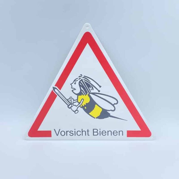 Dreieck Warnschild Biene mit Schwert