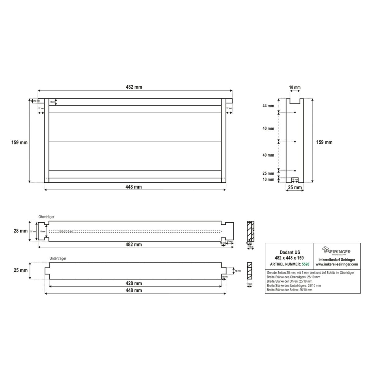 Palette Rähmchen Dadant US gerade 482x448x159/25 - 800 Stk. – Bild 2