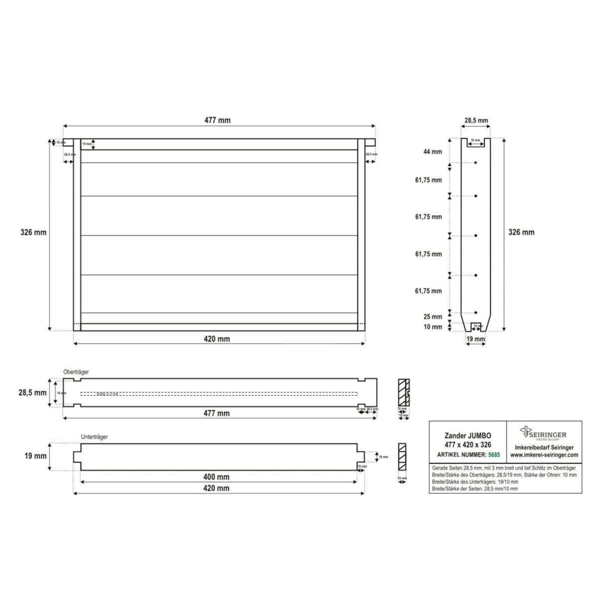 Rähmchen Zander Liebig Jumbo - gerade - 477x420x326 – Bild 1