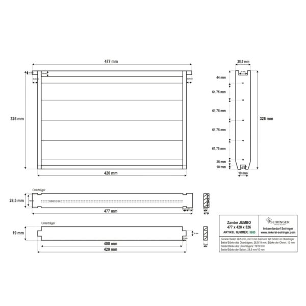 Rähmchen Zander Liebig Jumbo - gerade - 477x420x326